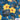 Tropical pattern with yellow flowers, black leaves, and airplanes on a blue background.