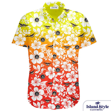 yellow and orange floral patterned shirt with magpies