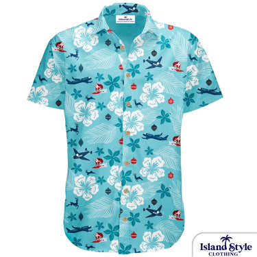 Hawaiian shirt with colorful pattern on a white background