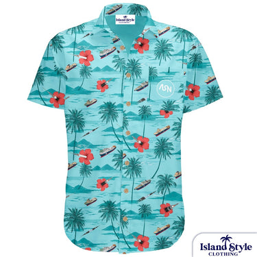 Hawaiian shirt with tropical pattern on a white background