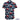 Navy Hawaiian shirt with red and white floral pattern on a white background
