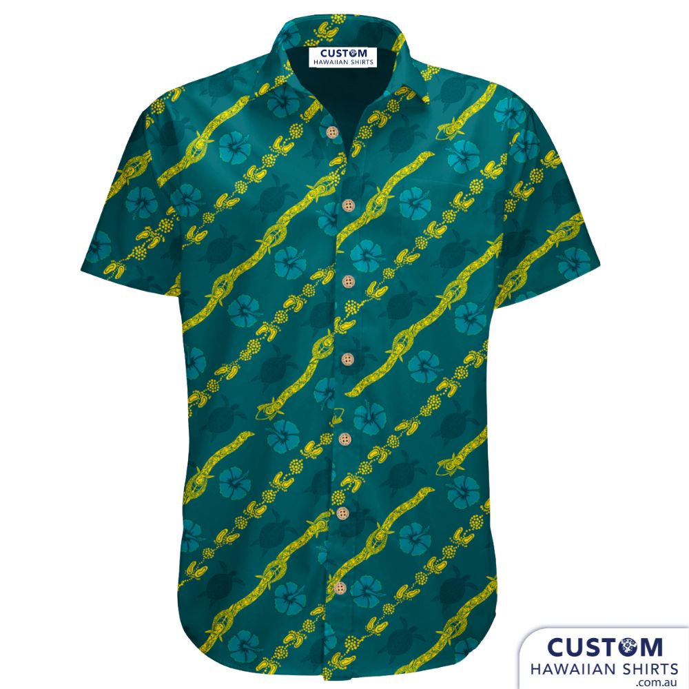 We were very proud to supply the Australian Olympic Committee, for a second time, these customised Hawaiian shirts for the team to wear to the Pacific Games in Solomon Island 2023. They wanted a shirt that represented Australia - gum leaves and also the host country with hibiscus flowers and tribal motif of course in the Australian team colours.