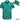 Teal Hawaiian shirt with matching hat featuring island-themed pattern on a white background.