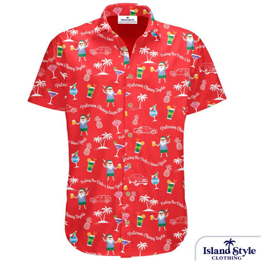 Red shirt with tropical pattern on a white background