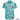 Hawaiian shirt with Christmas-themed design featuring palm trees, presents, and people in Santa hats on a blue background.
