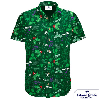 Green patterned shirt with 'fullife' branding on a white background