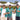 Three men in matching turquoise shirts with a beach setting and white tents in the background.