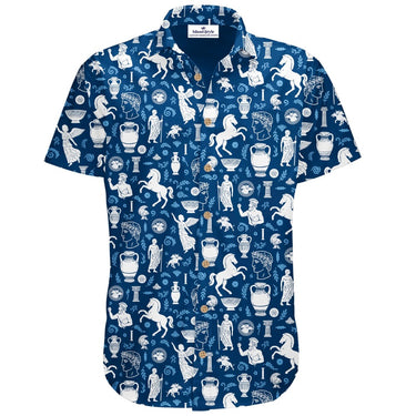 Blue shirt with white pattern on a white background