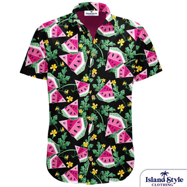 Hawaiian shirt with watermelon pattern on a black background