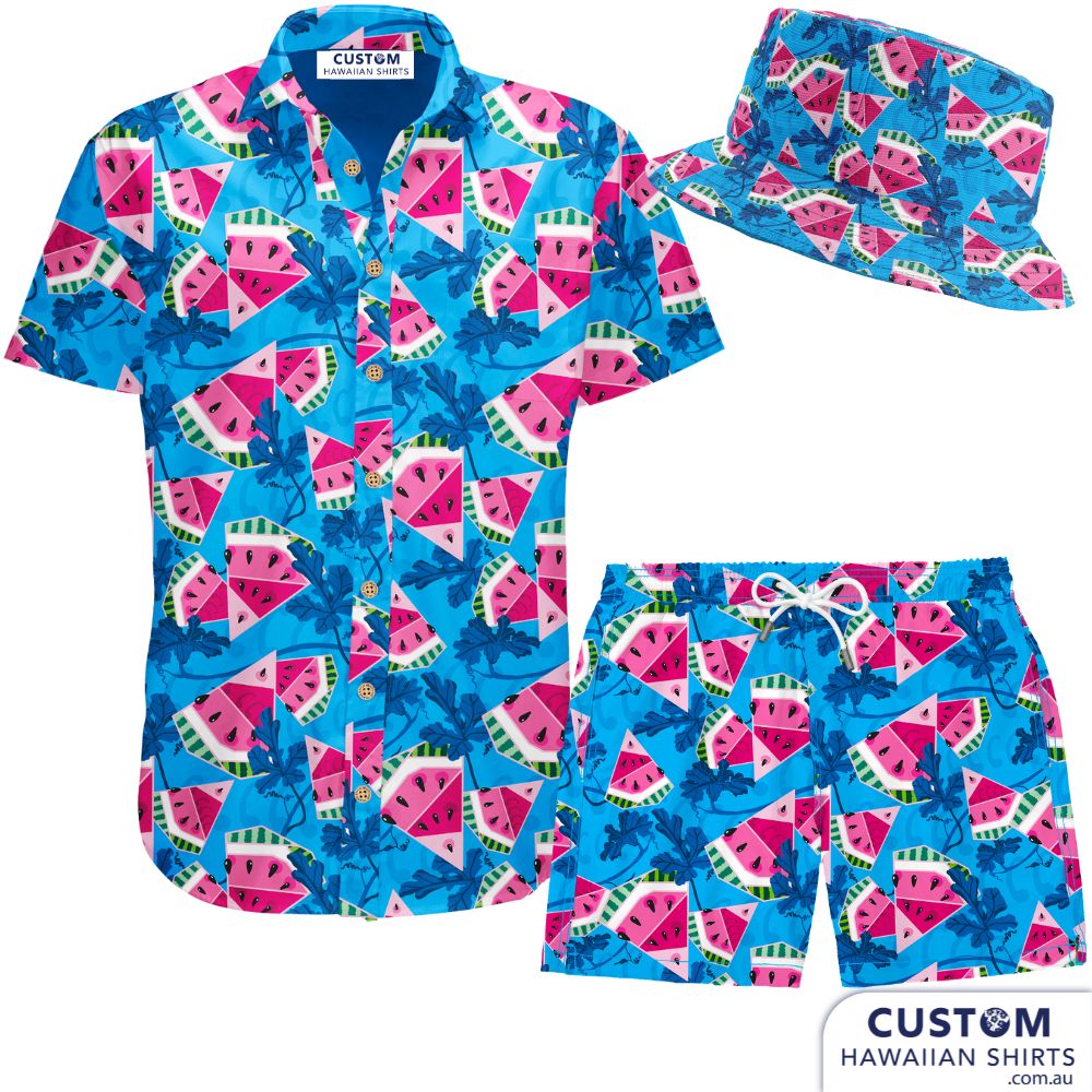 Red Hill Creative approached us make them some custom merch. Hawaiian Shirts and shorts set plus a matching bucket hat. This was sold instore and online. They liked them so much they have reordered.
