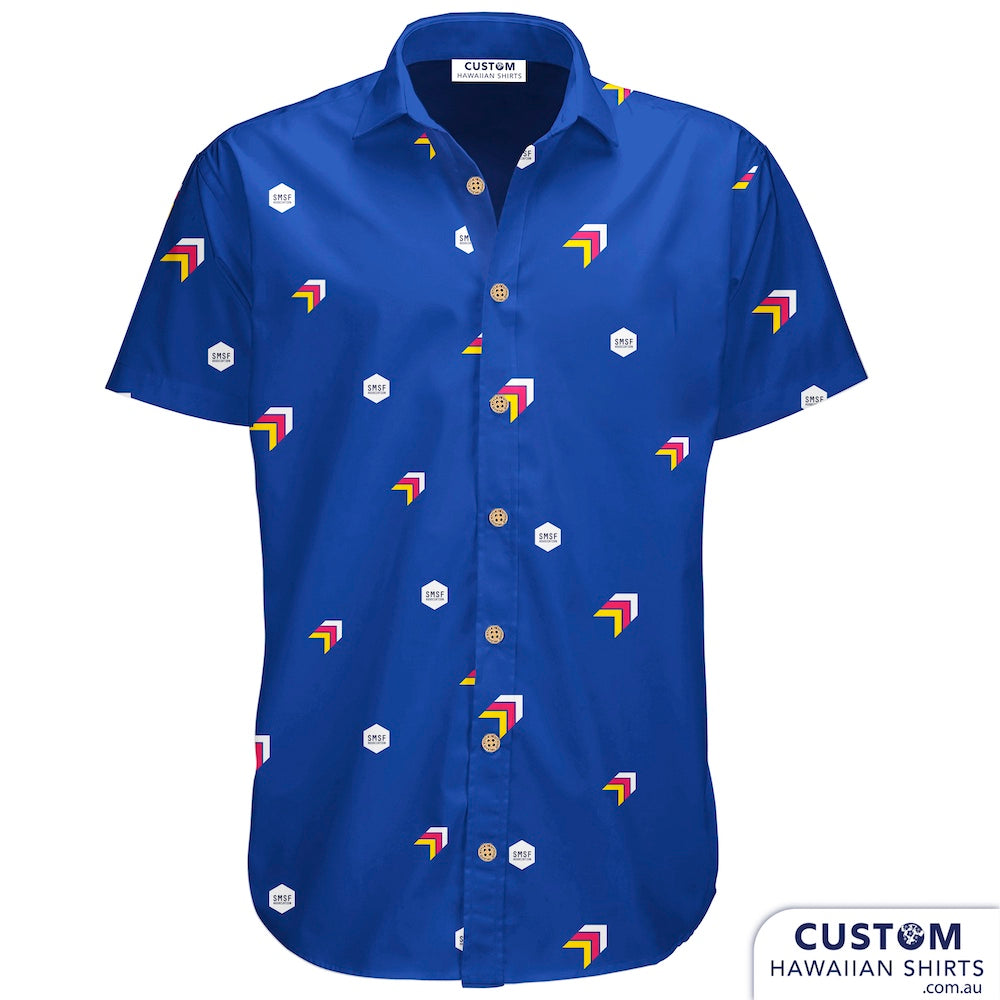 SMSF Association - Conference Shirts 2024. This is their third conference Made-To-Order Custom Hawaiian Shirt order with us. 100% soft rayon Open collar Chest pocket