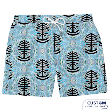 We were happy to make 3 different mens swim shorts for one of our local festivals. We are based on the Sunshine Coast, QLD and Woodford has been a favourite of ours to visit for many years. A very funky Aussie print main image is a Bunya tree. These were available for sale in their merch tent. Custom Swim Shorts A soft 4-way stretch poly/lycra blend