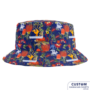 Bedourie Golf & Leisure Club geared up with some wicked personalized merch for their annual 'Camel and Pig Races' out west QLD. We designed and made for them reversible Custom Bucket Hats to match Hawaiian Shirts. Ridgey Didge best event festival merch. Designed with Australian botanicals.