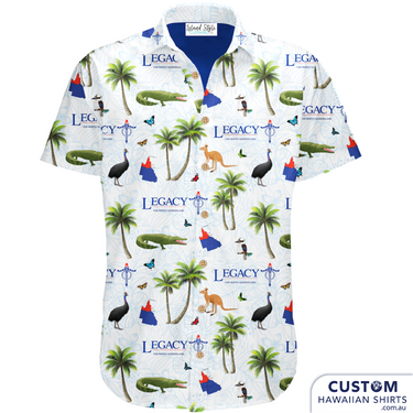 Cairns Legacy Club - FNQ Legacy Conference Shirts. Ridgey Didge best conference shirts ever. Distinctly Aussie and uniquely theres! Designed with Australian flora and fauna. Featuring crocodiles, cassowaries, kangaroos just to name a few. 100% Cotton Coconut embossed buttons