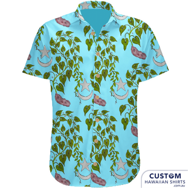 Customised Shirts made for a client in Daucan Island, Far North Queensland for her son's shaving ceremony. She hand-drew all the elements and we put them together on 3 different shirts. Deadly style! 100% Rayon Hawaiian Shirts