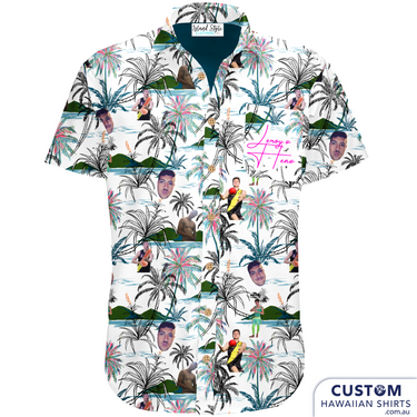 Leroy's Hens Party, Hamilton Island - Customized Bachelor Party Shirts. What fun shirts for this bunch at Hamilton Island with matching personalised shirts with the buck (hen's) face on it! Let us design one for your special someone's Milestone birthday, bucks parties or any event. 100% Cotton Top Pocket Coconut Buttons