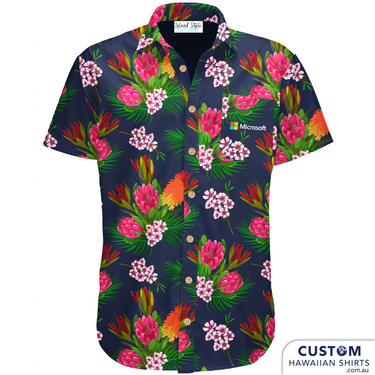 Microsoft wanted some new personalised shirts and our design team put together this great floral design with some Aussie botanicals and their logo on the pocket. 100% Cotton Coconut buttons