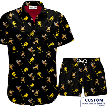 Hornsby Rugby Club 'Busted Lions' requested two versions of Customized Apparel. We designed and supplied them in mens, womens and childrens shirts sizes as well as mens shorts. 100% Cotton Coconut buttons
