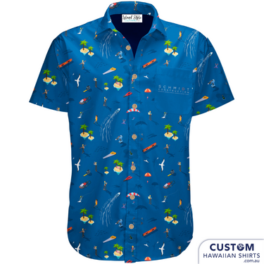 Schmidt Construction required some off-duty Custom Hawaiian Shirts. 100% Cotton Coconut embossed buttons