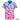 Hawaiian shirt with floral pattern on a blue to pink gradient base, featuring magpie