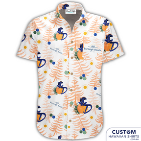Designed for the Burleigh Heads Bowls Club on the Gold Coast, Qld. Some very special Customised Team Uniforms they requested palm trees but knowing the area we showed them a mock up with Norfolk Pine Trees and they loved it!   Let us design some bespoke uniforms for you. Custom Hawaiian Shirts Embossed coconut buttons