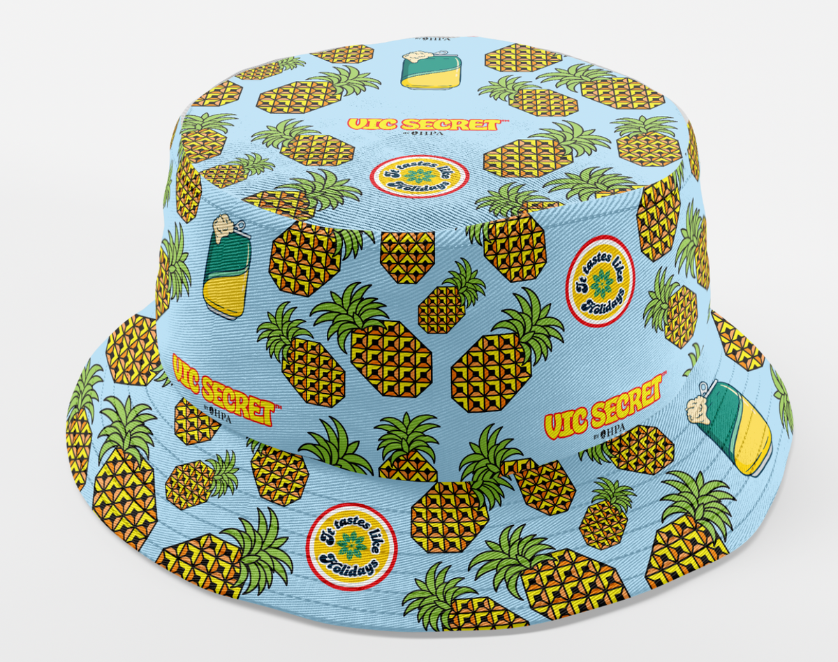 HPA Vic Secret Hops Brewery ordered Custom Bucket Hats. They featured their logo and pineapples in two colours - blue base and orange base. Wicked festival merch. 100% Polyester Twill Light-Weight Quick-Dry