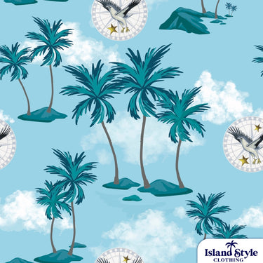 Tropical pattern with palm trees, clouds, and eagle