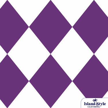 Diamond pattern with purple and white squares on a white background, featuring 'Island Style Clothing' logo.