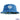Blue bucket hat with a logo and colorful interior on a white background
