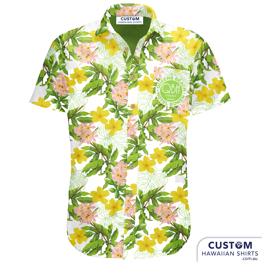 We love this tropical design made-to-order for Queens Beach Hotel in Bowen, FNQ. These hospitality uniforms feature a lovely selection of flowers and leaves.