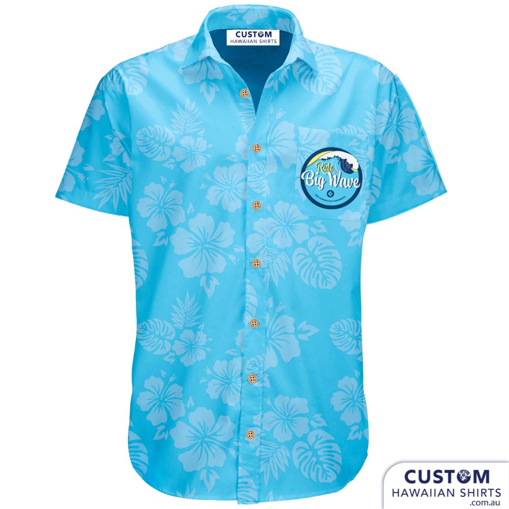 Bespoke conference shirts for Ride the Big Wave 2021 Conference where professionalism meets fun. They wanted someone monotone and a subtle Hawaiian vibe. We also incorporated their logo on the chest pocket.