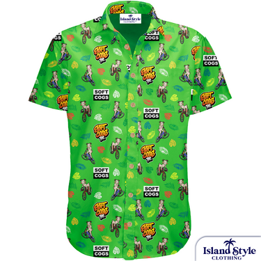 Bespoke Hawaiian shirts sports uniforms for Soft Cogs bike riding club.
