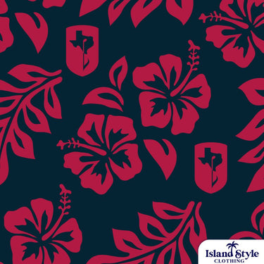 Texas Boys Choir USA custom hawaiian shirts - navy base with red hibiscus flowers.