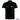 Black polo shirt with white text on a white background