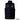 Black puffer vest with white text on a white background