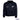 Black pullover with white text on a white background