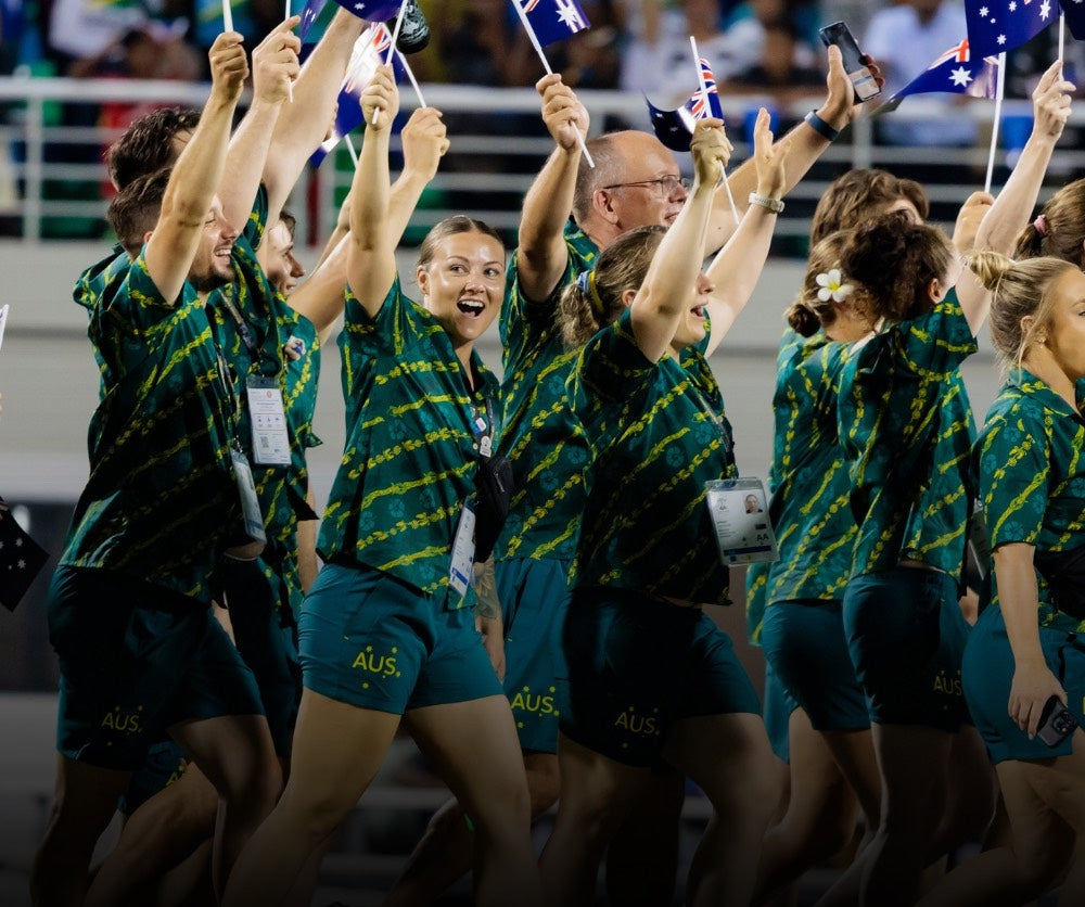 Custom Hawaiian Shirts Australia Corporate Uniforms Aussie Olympics Committee Sports Team Green Gold Mobile