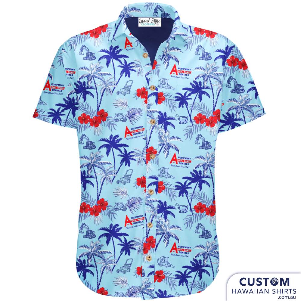 A Tool Shed Inc. Custom Hawaiian Shirt: Where Work Meets the Tropics  A unique blend of professionalism and paradise. This Custom Hawaiian Shirt is more than a uniform; it's a statement. Picture palm trees swaying in serene blue shades, seamlessly intertwined with the tools of the trade and the distinctive A Tool Shed logo.  100% Cotton Mens & Womens Shirts