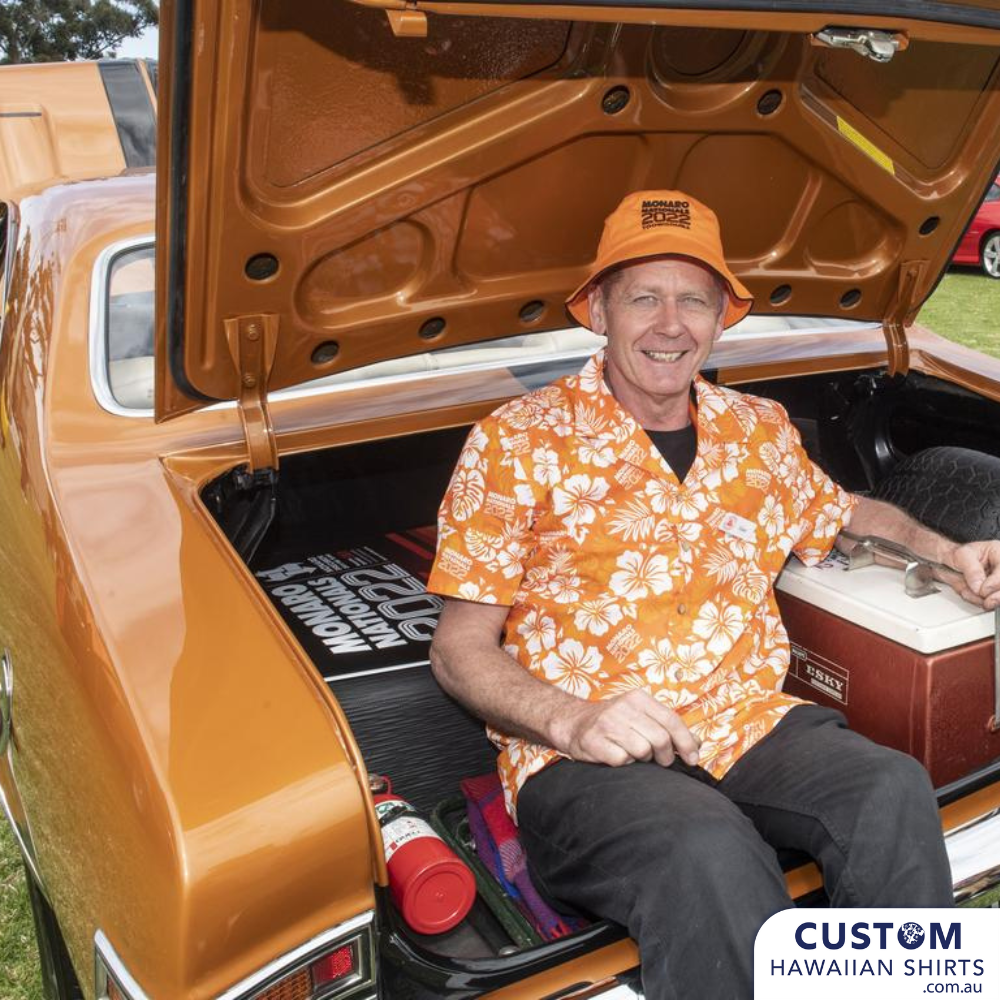 Bespoke and personalised Monaro Car Club custom Hawaiian shirts for the Monaro National's 2022 this is a bi-annual event for members and enthusiasts.