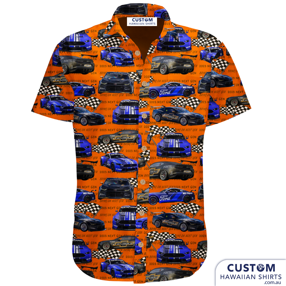 This group of mates attend Supercar racing events and last year were in Melbourne for the big Race. This is the matching personalised shirts they ordered. 3 versions.  100% rayon Open classic collar Coconut shell buttons