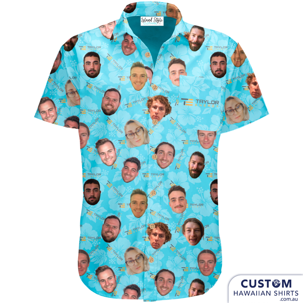 Taylor Energy in Queensland wanted  a unique gift of personalised Hawaiian Face / Christmas shirts to their staff for their Christmas party 2021. Let us design something unique and awesome this Xmas for your company or group. Custom Hawaiian Shirts 100% Cotton Logo embroidered across back
