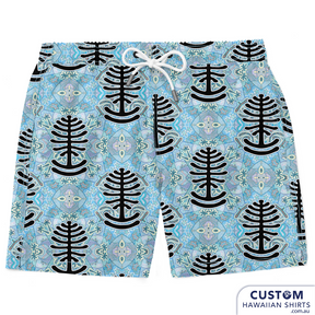We were happy to make 3 different mens swim shorts for one of our local festivals. We are based on the Sunshine Coast, QLD and Woodford has been a favourite of ours to visit for many years. A very funky Aussie print main image is a Bunya tree.  These were available for sale in their merch tent.  Custom Swim Shorts A soft 4-way stretch poly/lycra blend