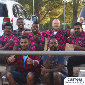 Barossa Rams Rugby Club, SA. We designed and made for them reversible Custom Bucket Hats to match Hawaiian Shirts. 
