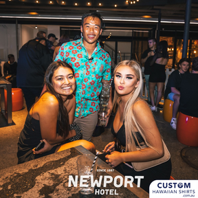 A cool custom design for Newport Hotel, Tiki Beat Bar in Western Australia. Featuring hibiscus flowers and tiki faces plus logos on the pocket. Very tropical Bar and Hotel staff uniforms. This sure looks like the place to be when you are in Perth.  Soft touch rayon Coconut buttons Do you need any custom uniforms for your bar or hotel? Enquire now.