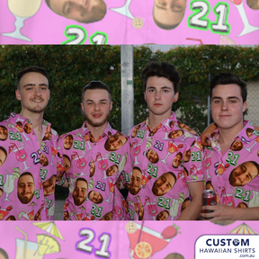 These cool custom face shirts were designed as a surprise for the birthday boy. He arrived at the party to see everyone dressed matching in shirts with his face all over it. 21st, Milestone birthday, bucks parties or any event. 