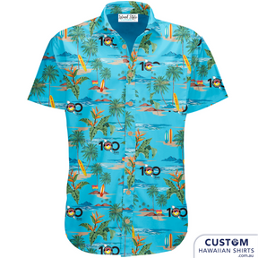 Bribe Island Surf Lifesaving Club, in Queensland wanted some very special Custom 100th Anniversary Shirts. Featuring their anniversary logo, flags, rescue boards, tropical flowers and palms laid out on a special tropical layout.