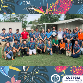 GBA Consulting Engineers had these staff shirts made for Aloha Friday shirts and other Corporate events. Featuring Aussie botanicals. Soft touch Rayon Open classic collars