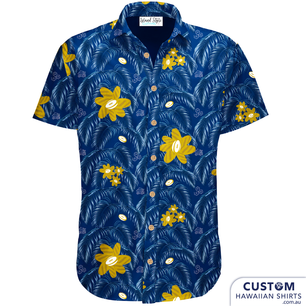 Sedgeman Pty Ltd, QLD wanted some new custom corporate uniforms. Rugby balls and risoles make up the flowers, gears and subtle leave print in the background.