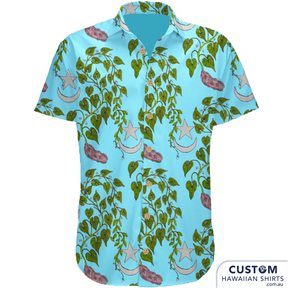 Customised Shirts made for a client in Daucan Island, Far North Queensland for her son's shaving ceremony. She hand-drew all the elements and we put them together on 3 different shirts. Deadly style! 100% Rayon Hawaiian Shirts 