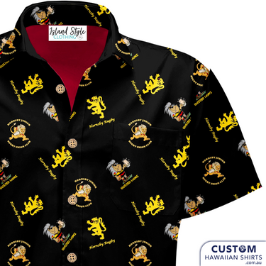 Hornsby Rugby Club 'Busted Lions' requested two versions of Customized Apparel. We designed and supplied them in mens, womens and childrens shirts sizes as well as mens shorts.   100% Cotton Coconut buttons
